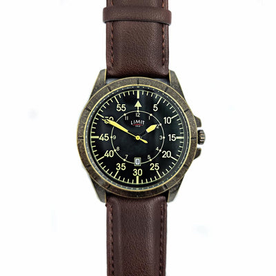 Limit Pilot Brown Leather Bronze Dial Mens Watch - RAFATRAD