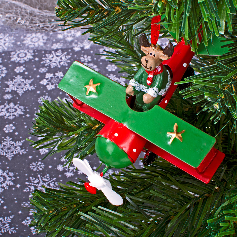 Reindeer in Biplane Christmas Decoration