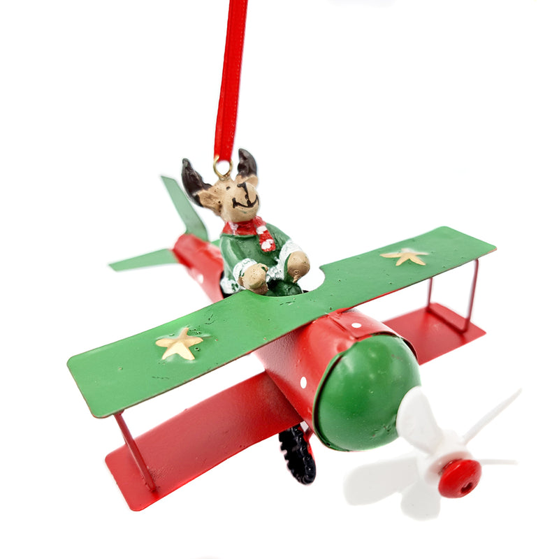 Reindeer in Biplane Christmas Decoration