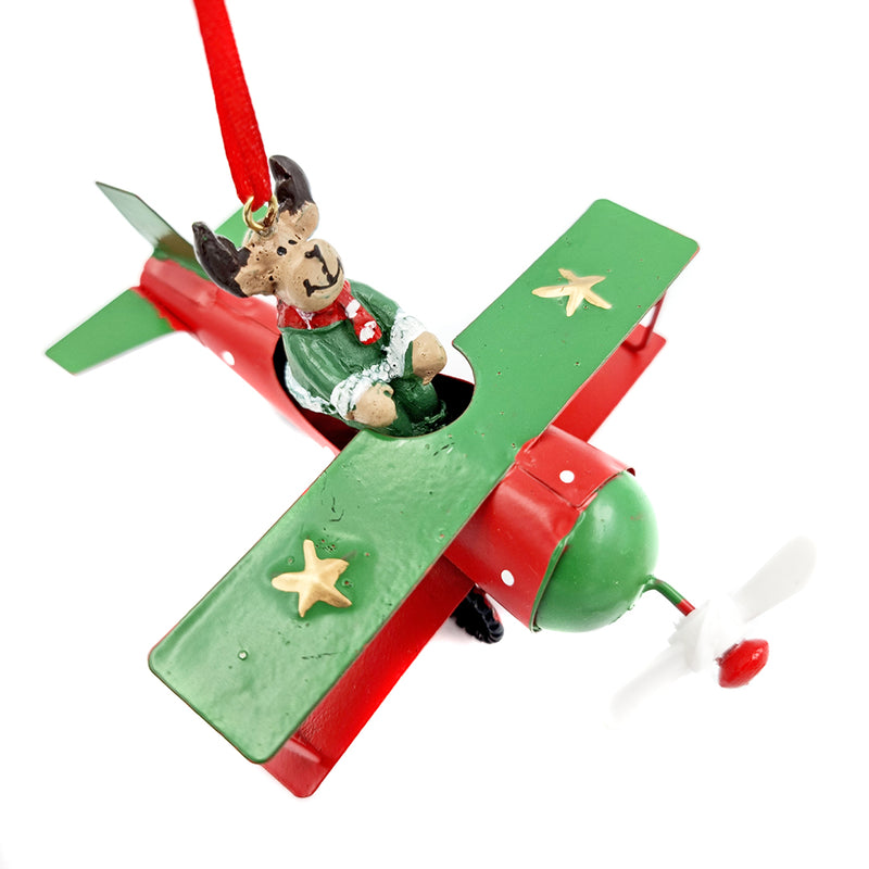 Reindeer in Biplane Christmas Decoration