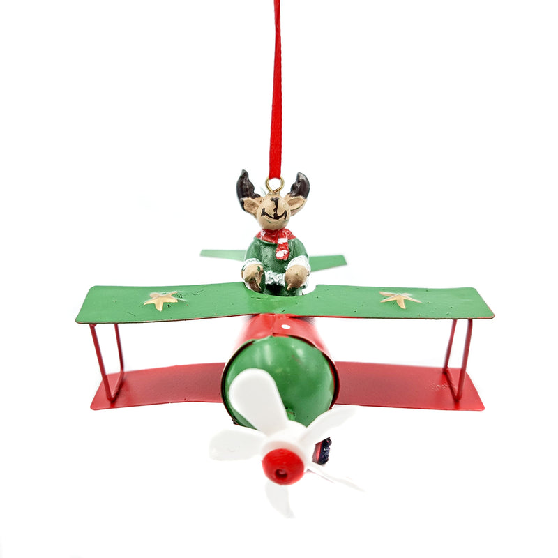 Reindeer in Biplane Christmas Decoration