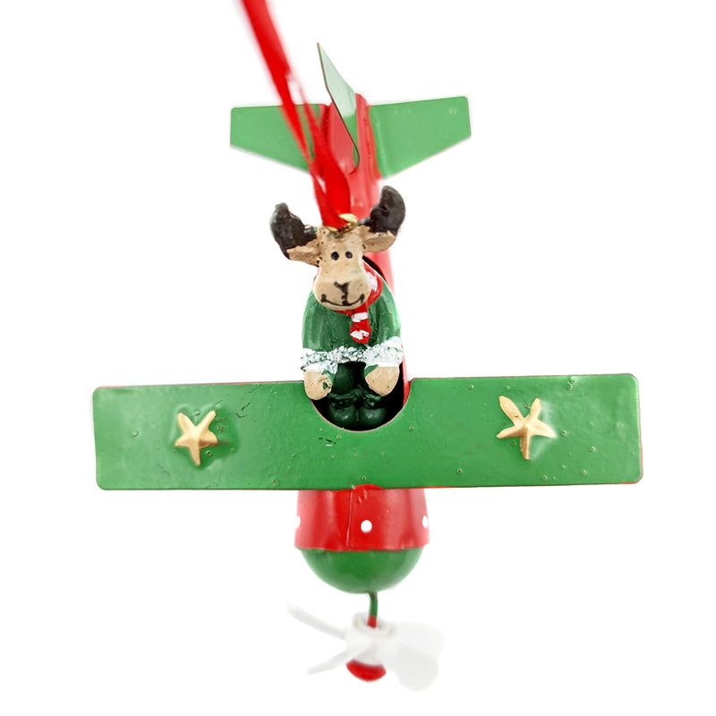 Reindeer in Biplane Christmas Decoration