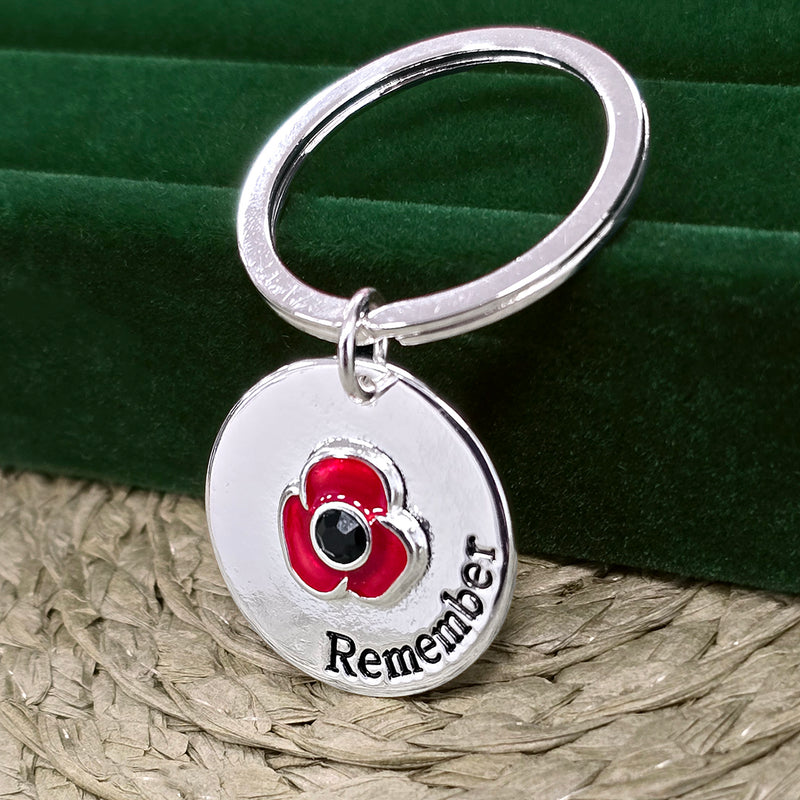 Red Poppy Remember Keyring