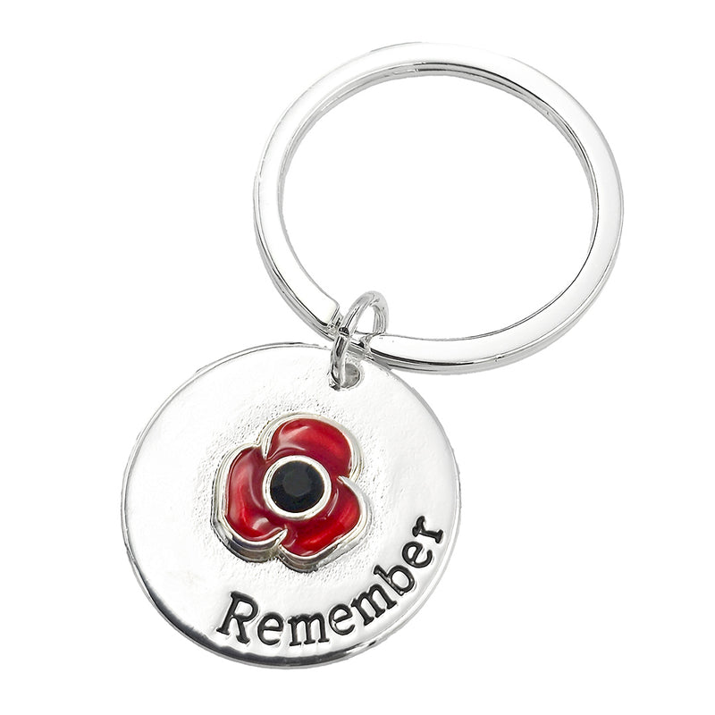 Red Poppy Remember Keyring