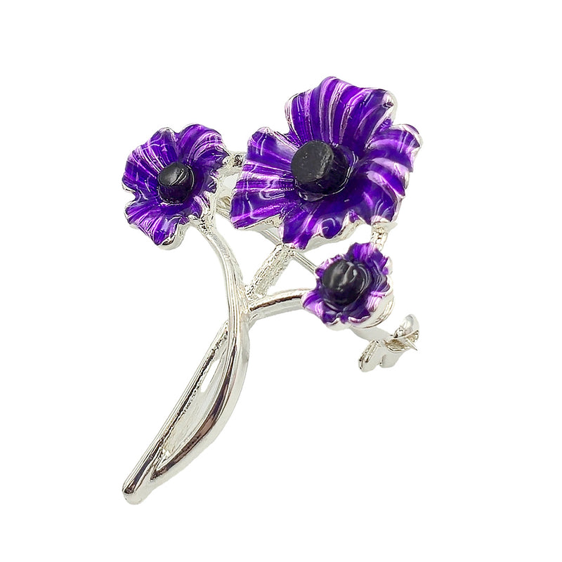 Poppy Purple 3 Flower Brooch