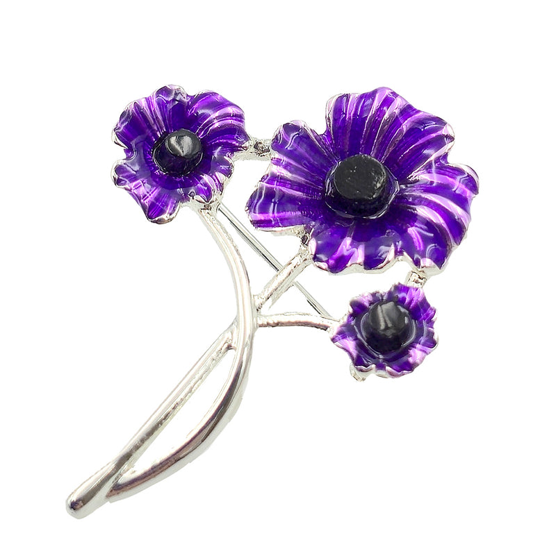 Poppy Purple 3 Flower Brooch
