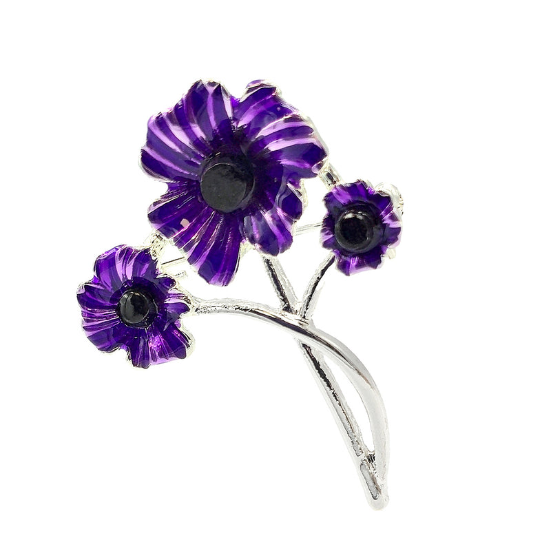 Poppy Purple 3 Flower Brooch