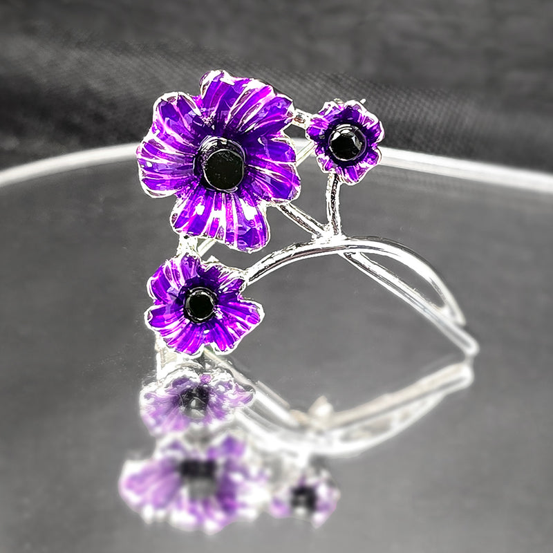 Poppy Purple 3 Flower Brooch
