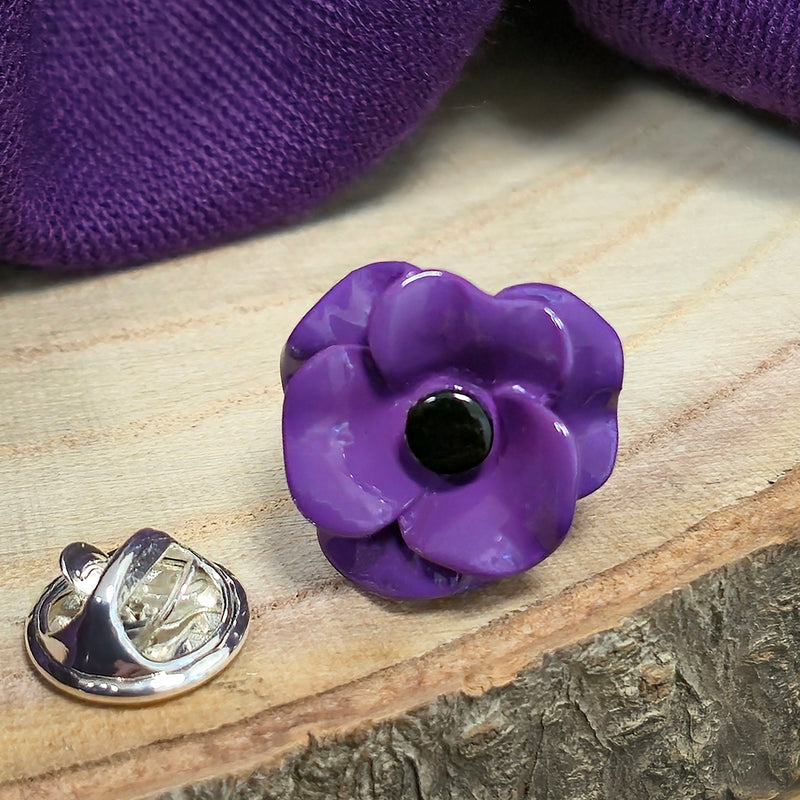 Poppy Purple Flower Lapel Pin Brooch