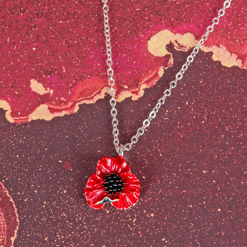Poppy Red Flower Pendant Necklace