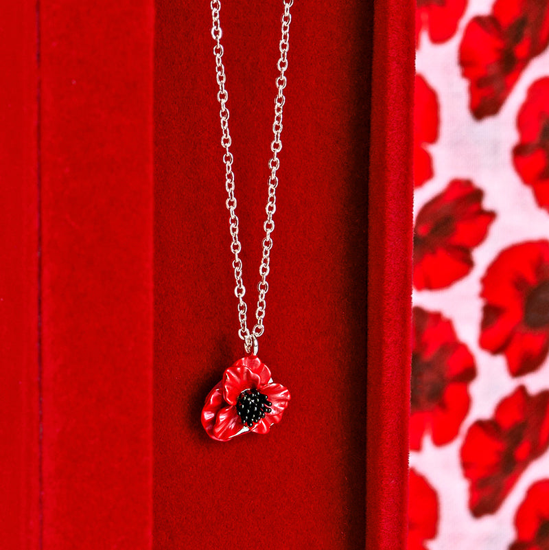 Poppy Red Flower Pendant Necklace