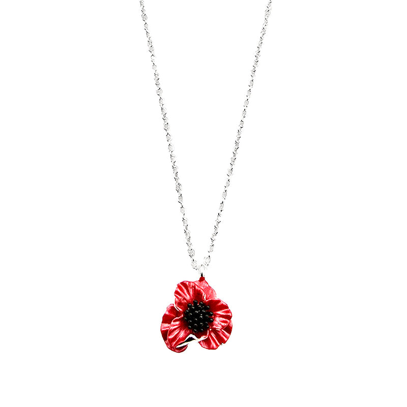 Poppy Red Flower Pendant Necklace
