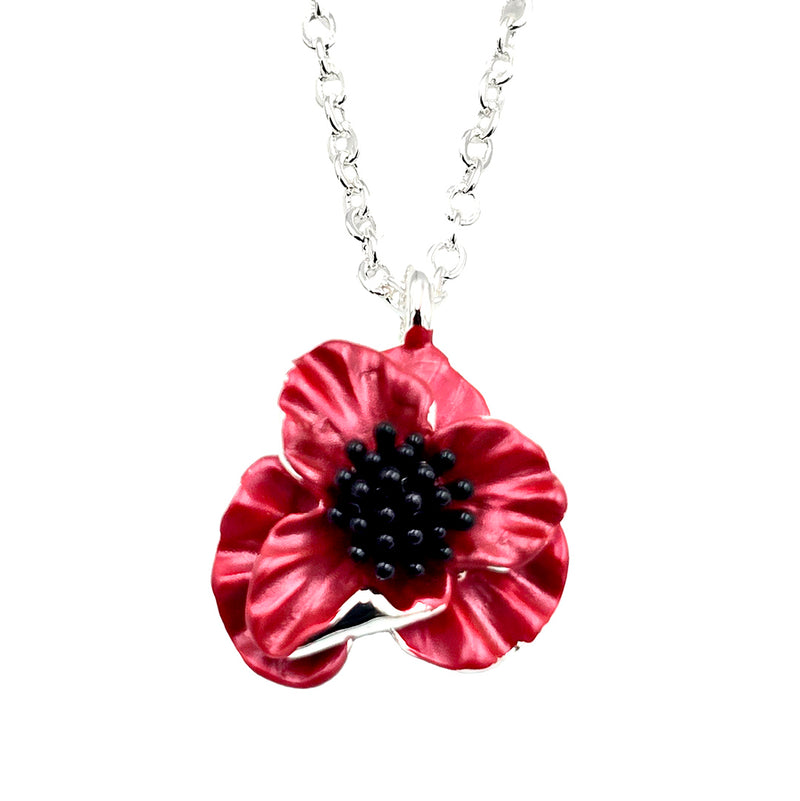 Poppy Red Flower Pendant Necklace