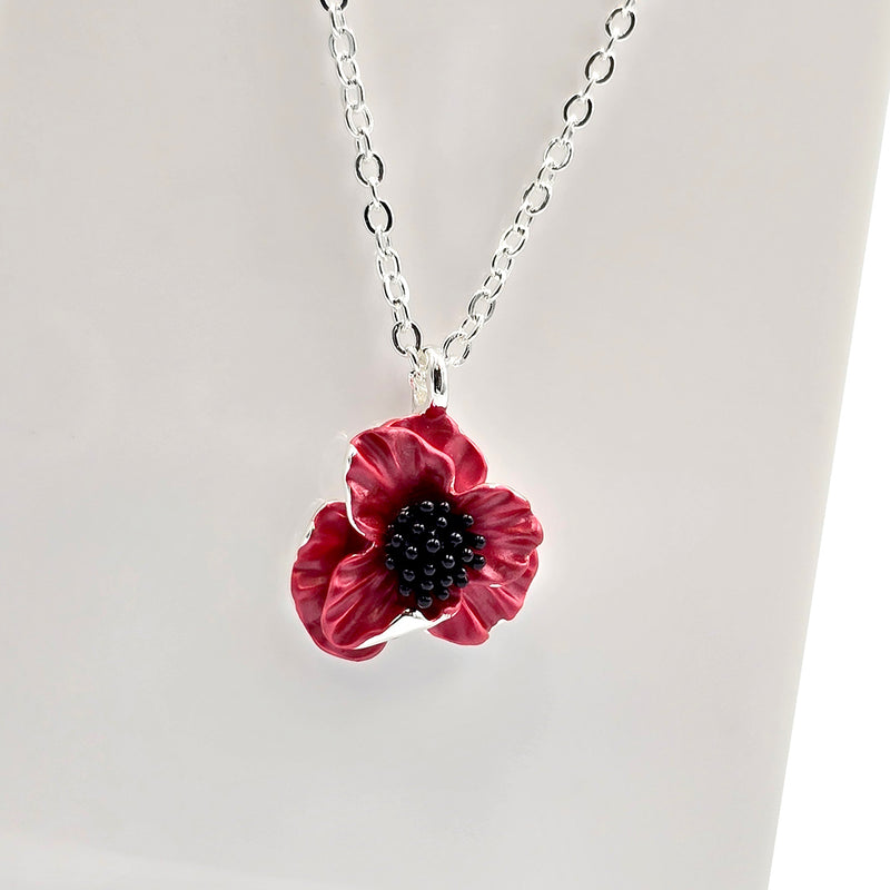Poppy Red Flower Pendant Necklace