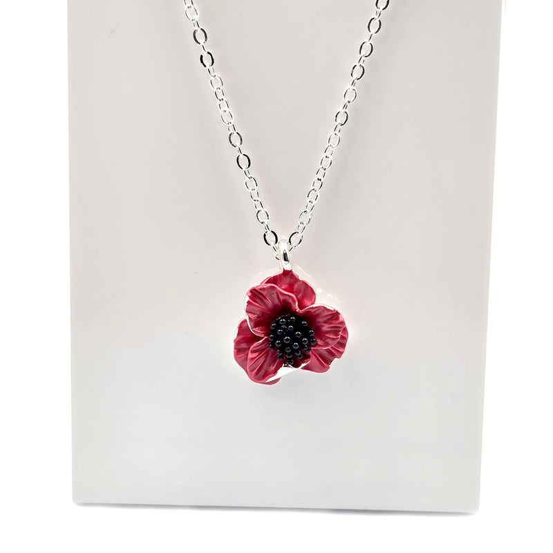 Poppy Red Flower Pendant Necklace