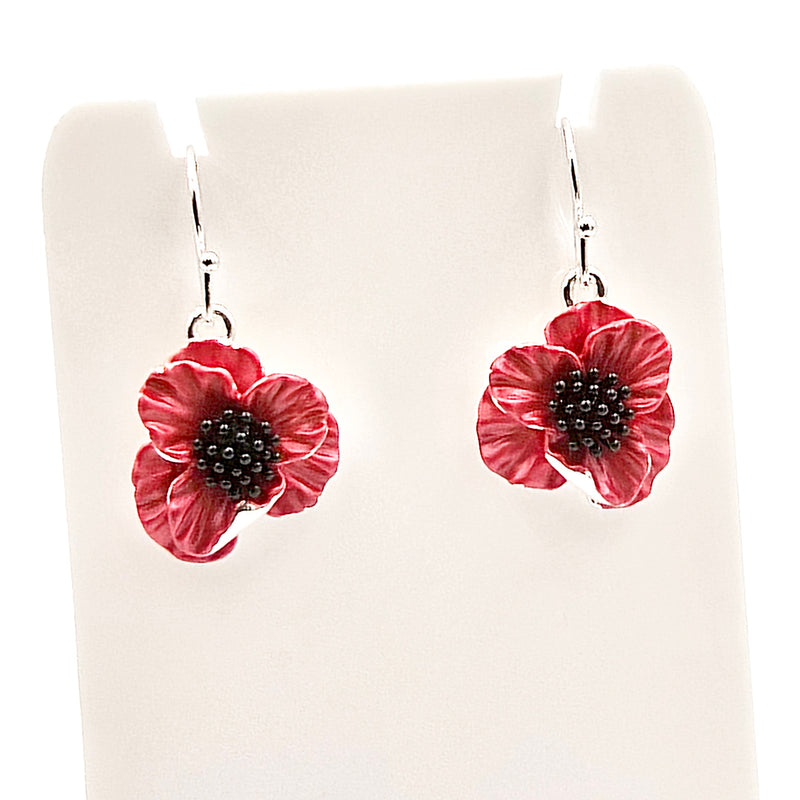 Poppy Red Flower Hook Earrings