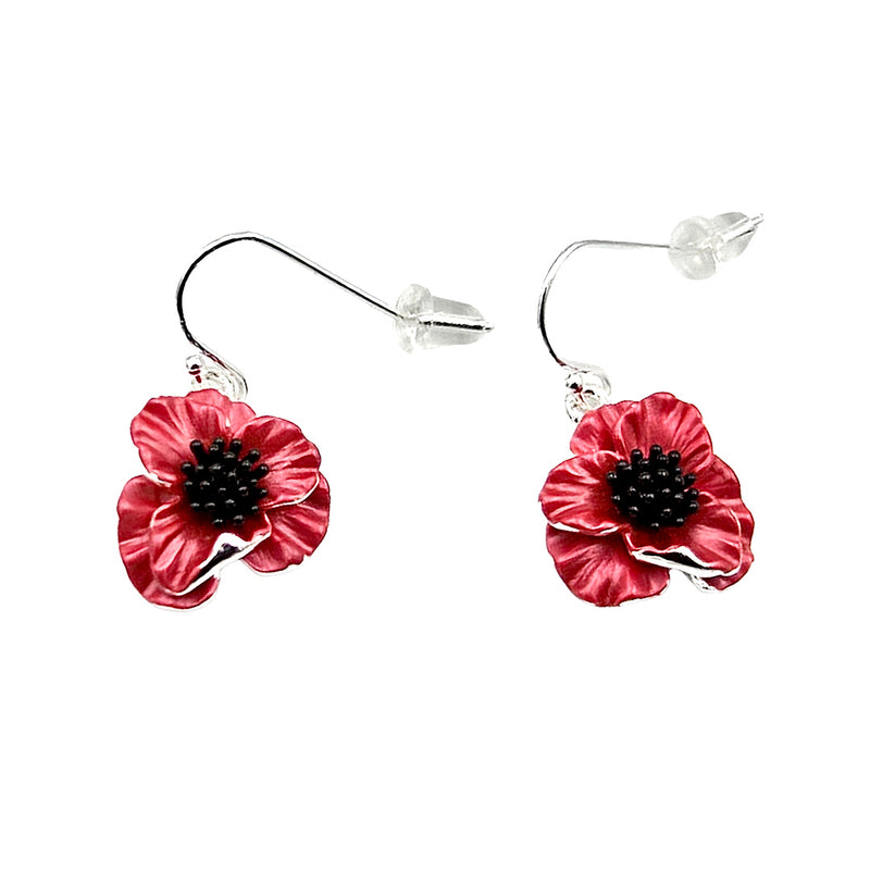 Poppy Red Flower Hook Earrings