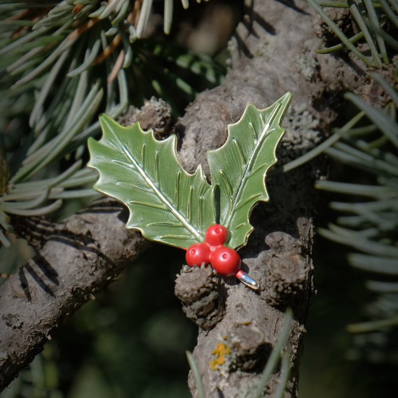 Holly Christmas Brooch