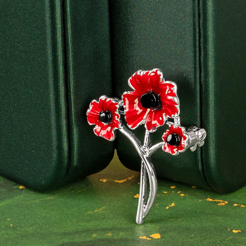 Poppy Red 3 Flower Brooch