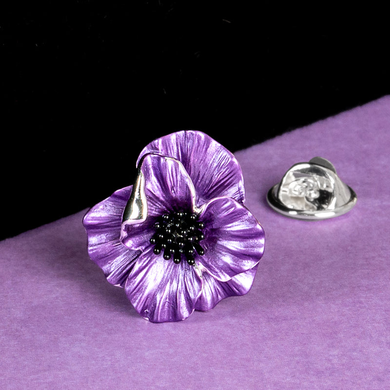 Poppy Purple Flower Lapel Pin