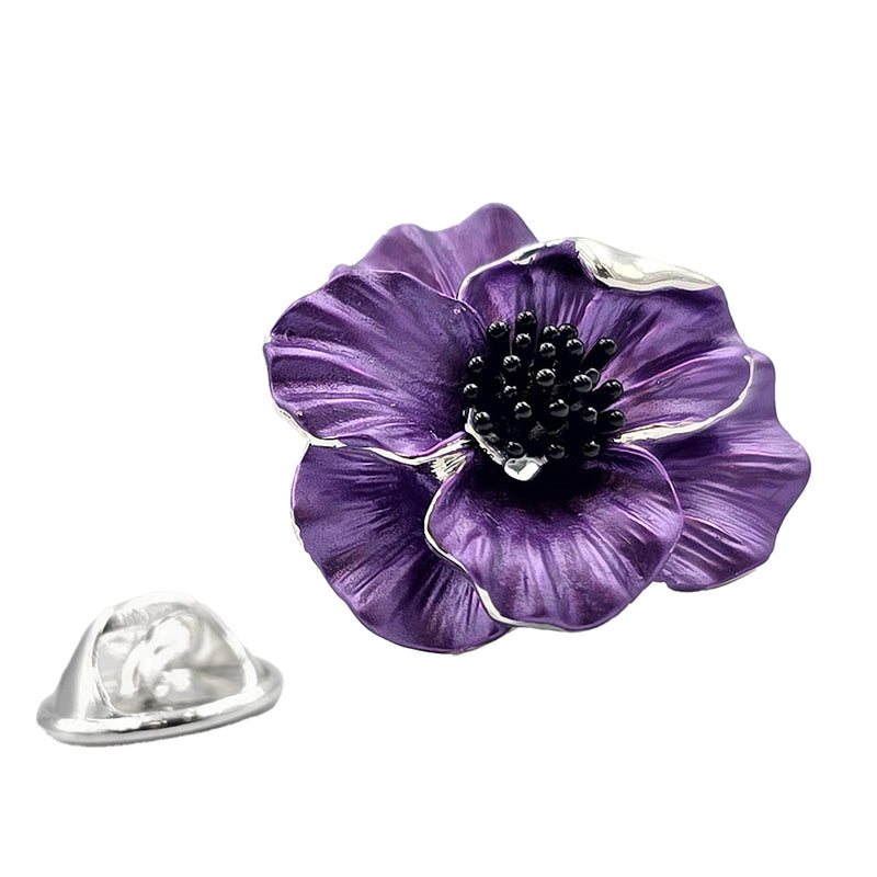 Poppy Purple Flower Lapel Pin