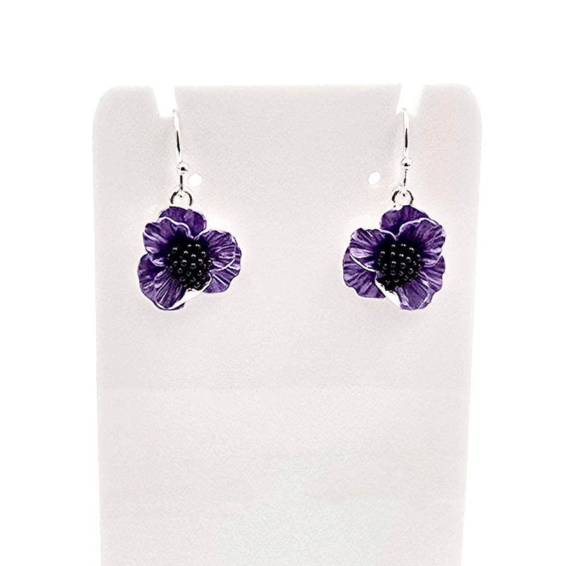 Poppy Purple Flower Hook Earrings