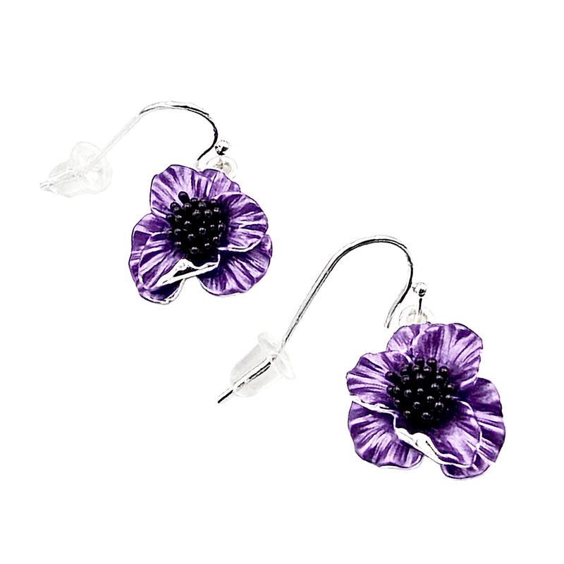 Poppy Purple Flower Hook Earrings