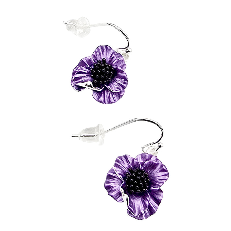 Poppy Purple Flower Hook Earrings