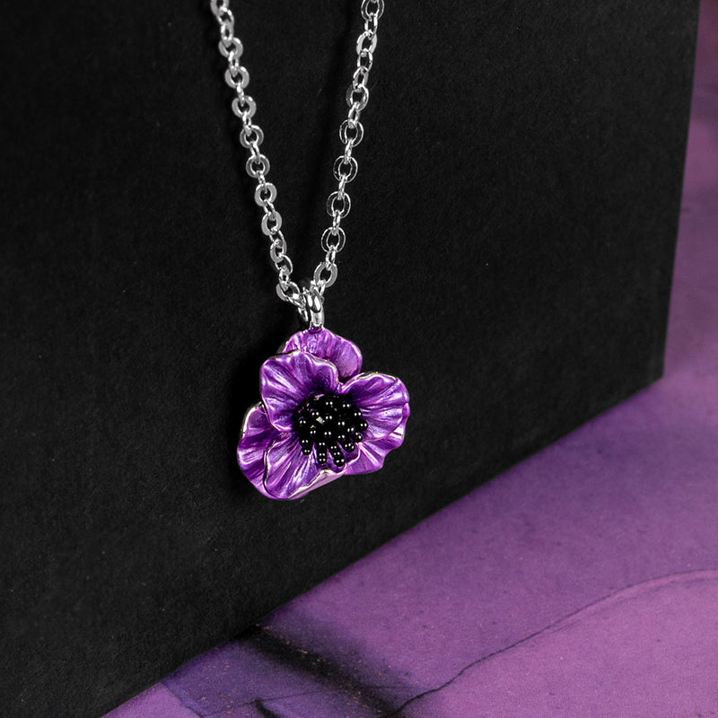 Poppy Purple Flower Pendant Necklace