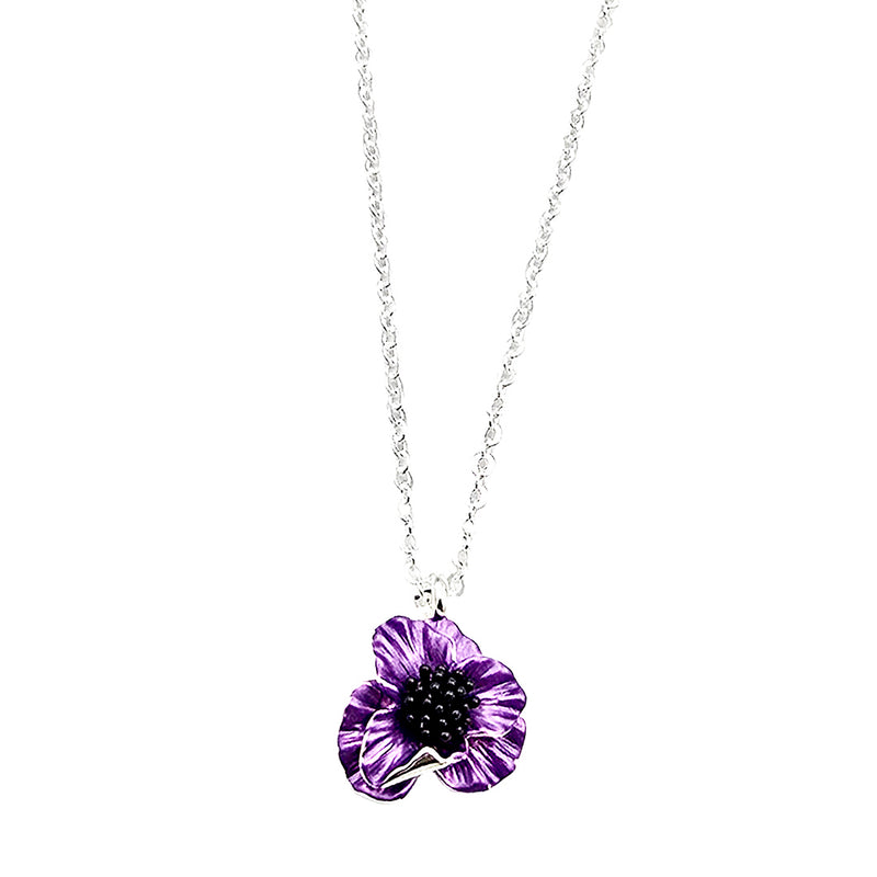 Poppy Purple Flower Pendant Necklace
