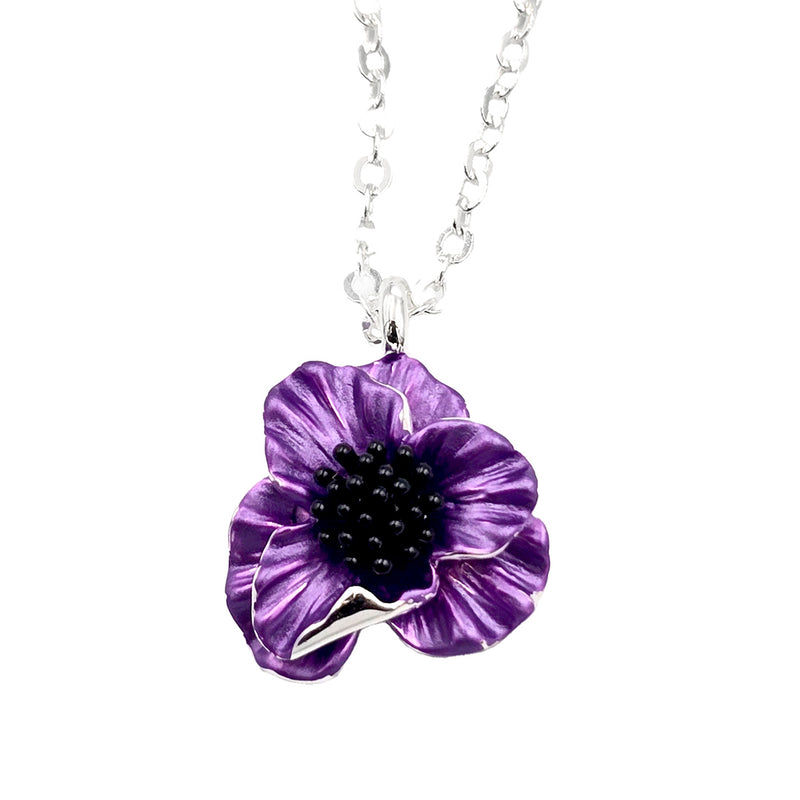 Poppy Purple Flower Pendant Necklace