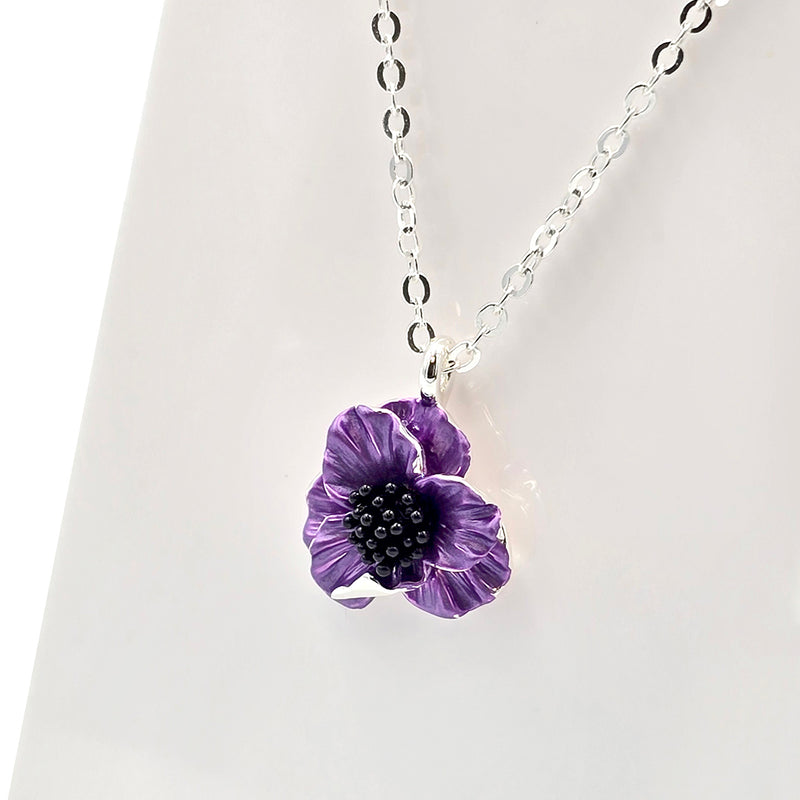 Poppy Purple Flower Pendant Necklace