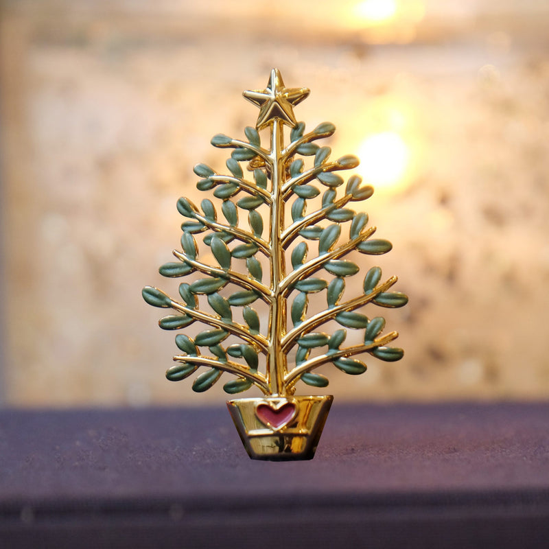 Christmas Tree Green and Gold Brooch