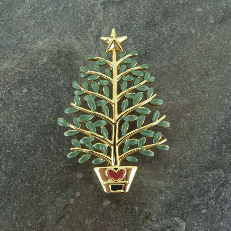 Christmas Tree Green and Gold Brooch