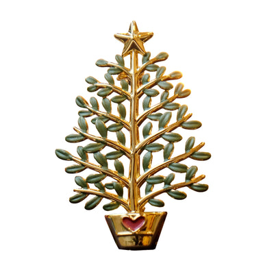 Christmas Tree Green and Gold Brooch