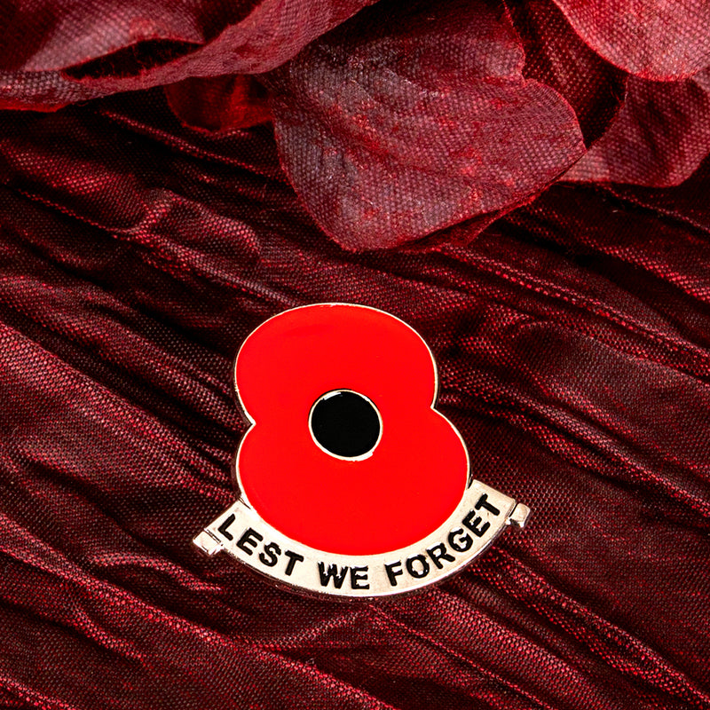 Lest We Forget Poppy Silver Scroll Pin