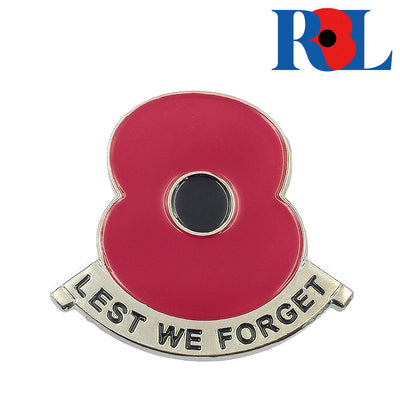 RBL - Lest We Forget Poppy Silver Scroll Pin