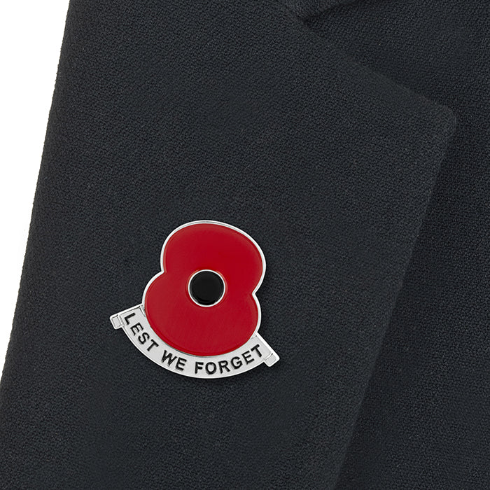 RBL - Lest We Forget Poppy Silver Scroll Pin