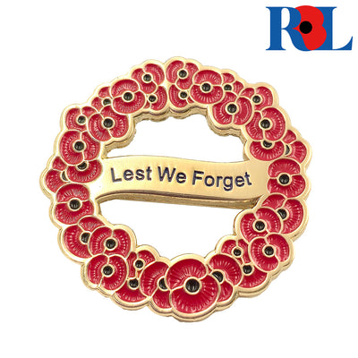 Lest We Forget Poppy Wreath Badge