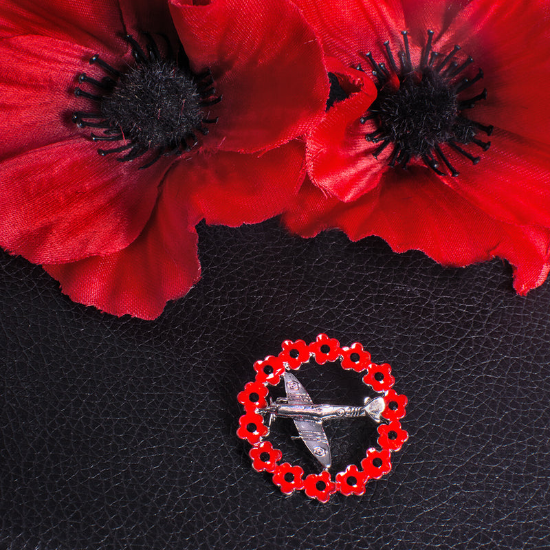 Spitfire In Poppy Wreath Brooch