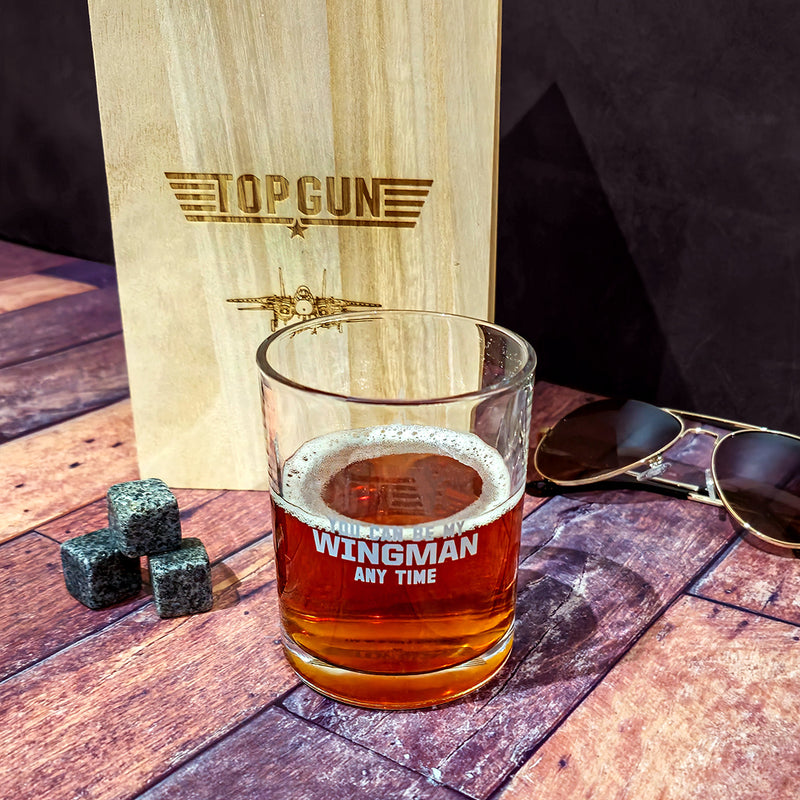 Top Gun Whisky Tumbler with Stones in Wooden Box