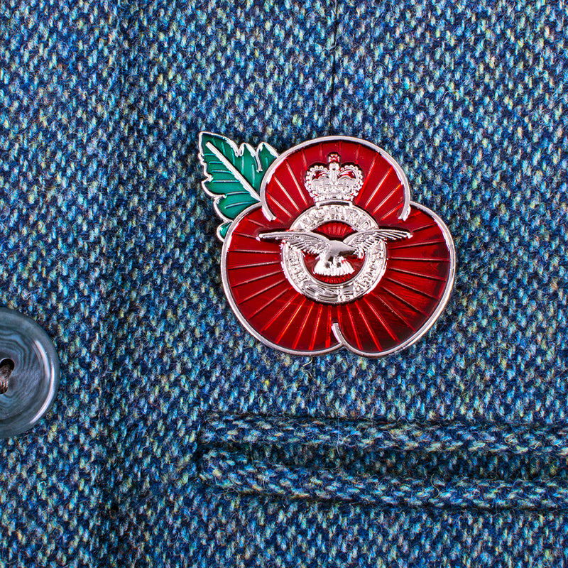 Poppy Silver RAF Crest Pin Badge