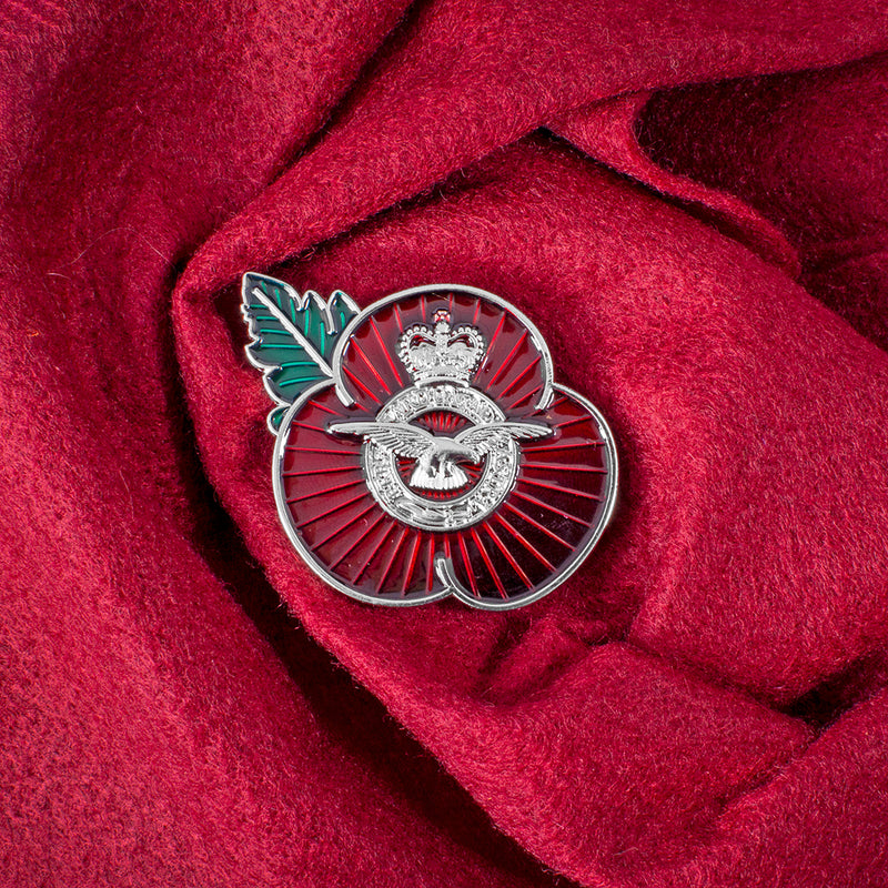 Poppy Pin Badge RAF Silver Crest