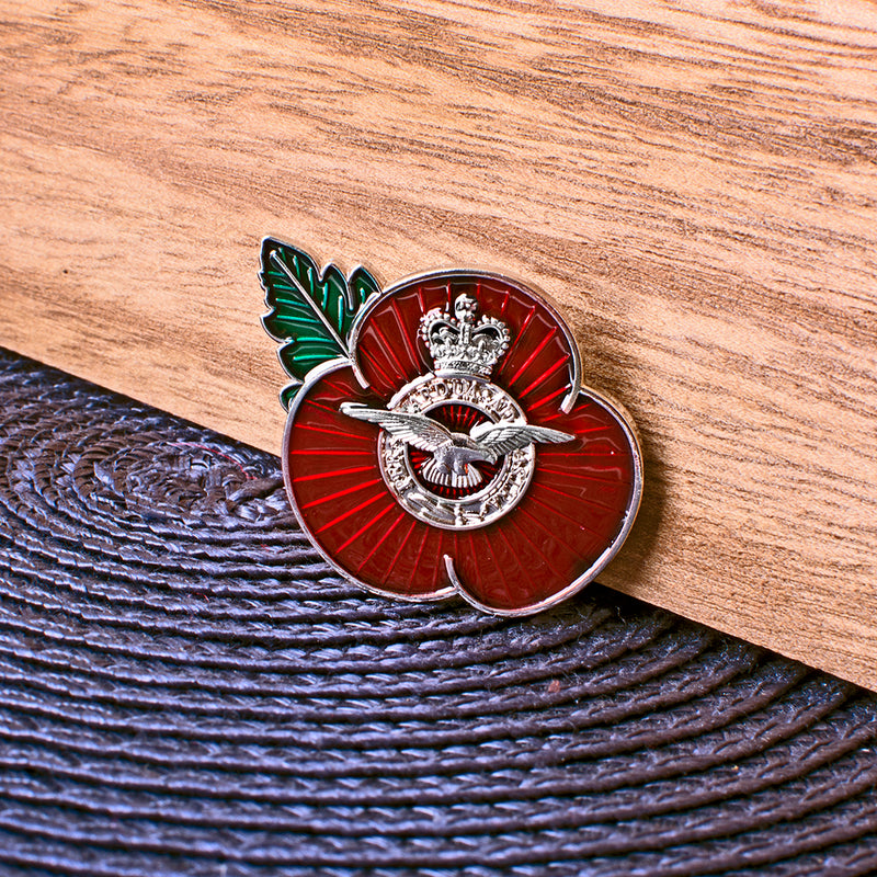 Poppy Pin Badge RAF Silver Crest