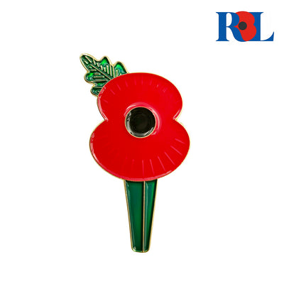 RBL - Ridged Poppy Lapel Badge with Leaf