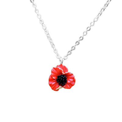 Poppy Red Flower Pendant Necklace
