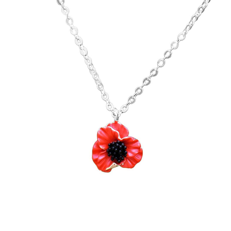 Poppy Red Flower Pendant Necklace