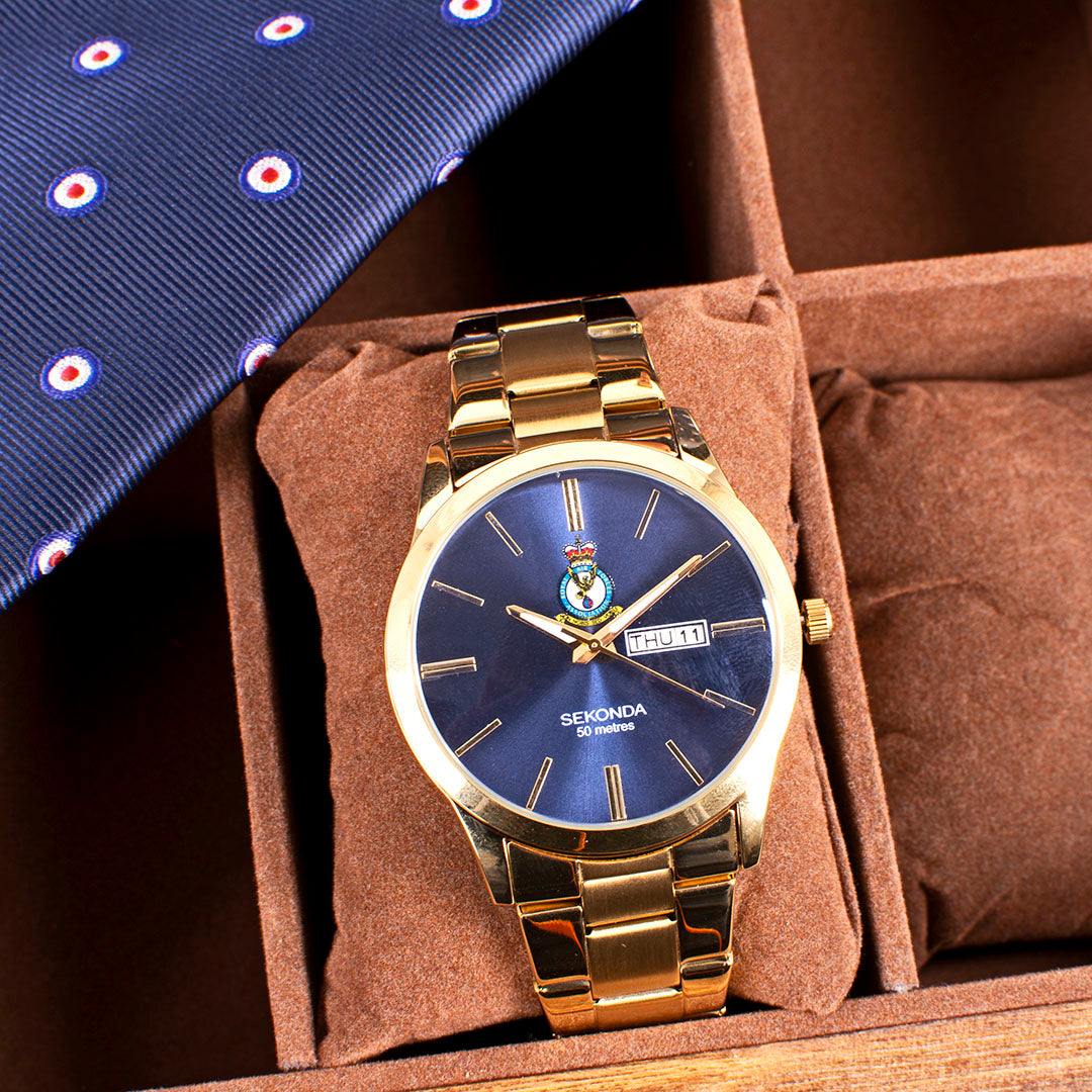 Al Rafi Watches Mens RAF Association Crest Watch | Gold Case and Bracelet - RAFATRAD
