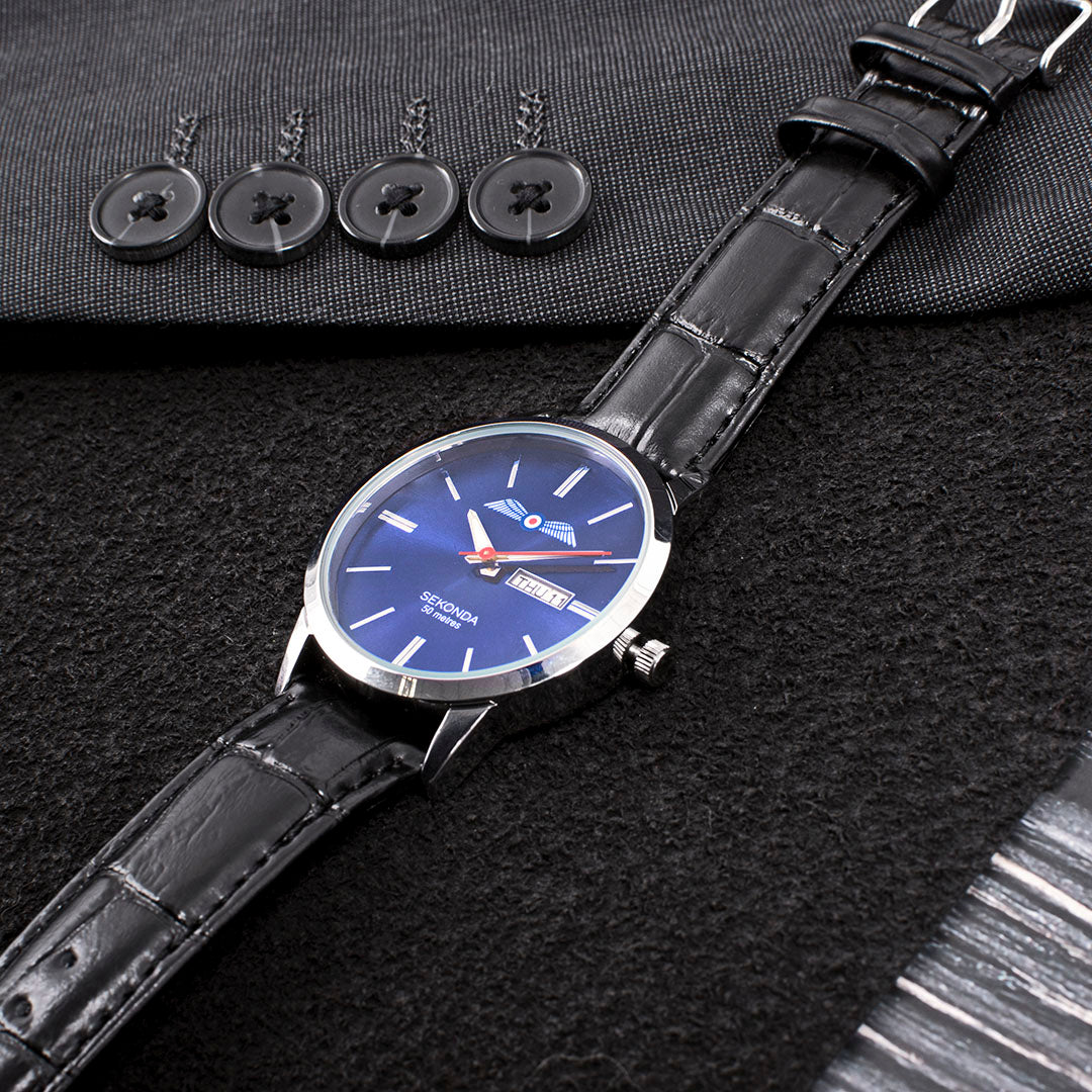 Al Rafi Watches Mens Black Leather RAF Association Wings Watch - RAFATRAD