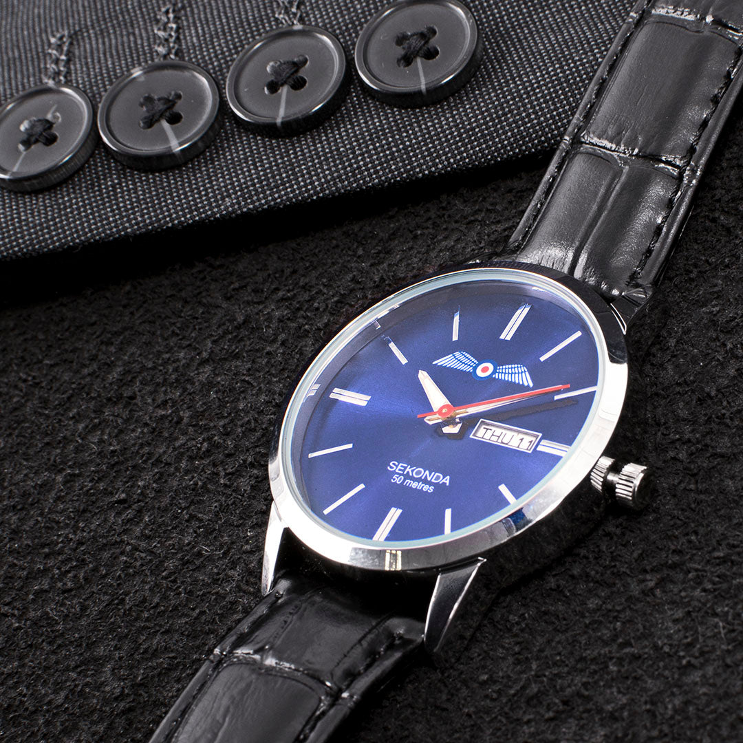 Al Rafi Watches Mens Black Leather RAF Association Wings Watch - RAFATRAD